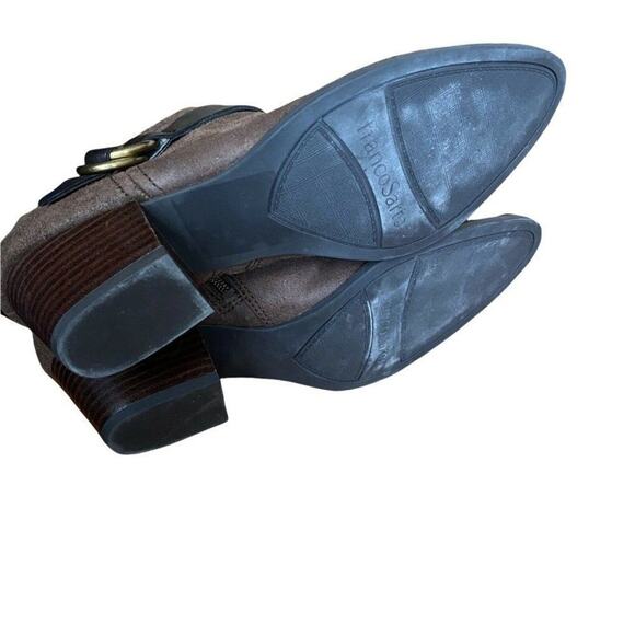 Franco Sarto Bootie Women's Brown Gabie Buckle Faux Suede Zip Heel Shoe SZ 8.5 - Picture 7 of 9